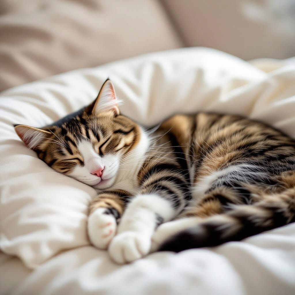 Peaceful Cat Napping on Soft Pillow