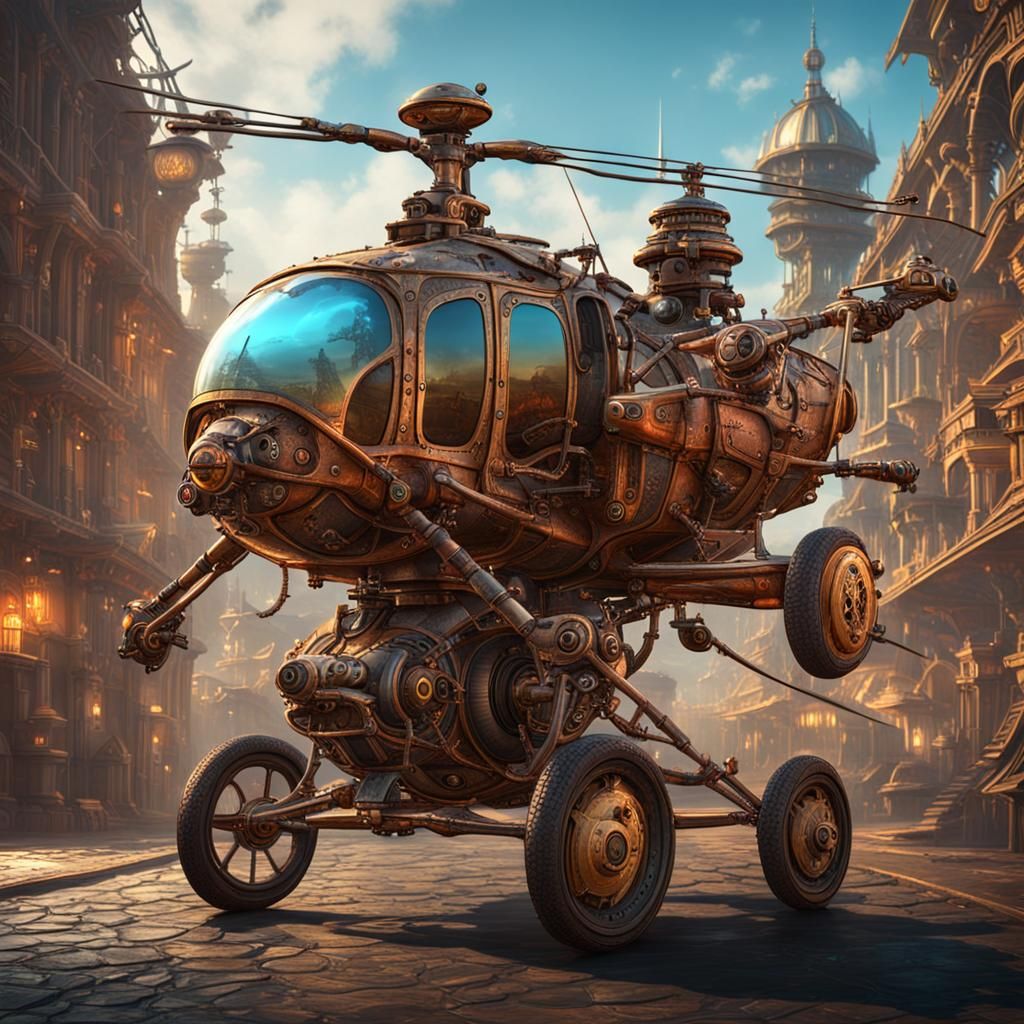 Steampunk Gyrocopter Fantasy Concept Art