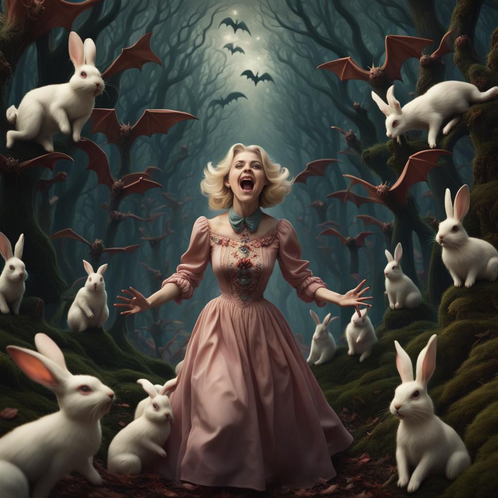 Woman in Psychedelic Forest, Mark Ryden Style