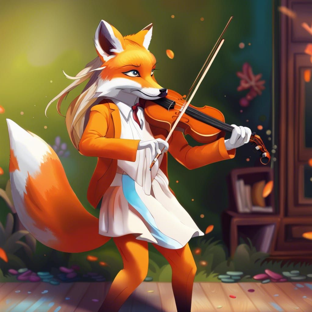 Fox Girl Violinist in Detailed Splash Art