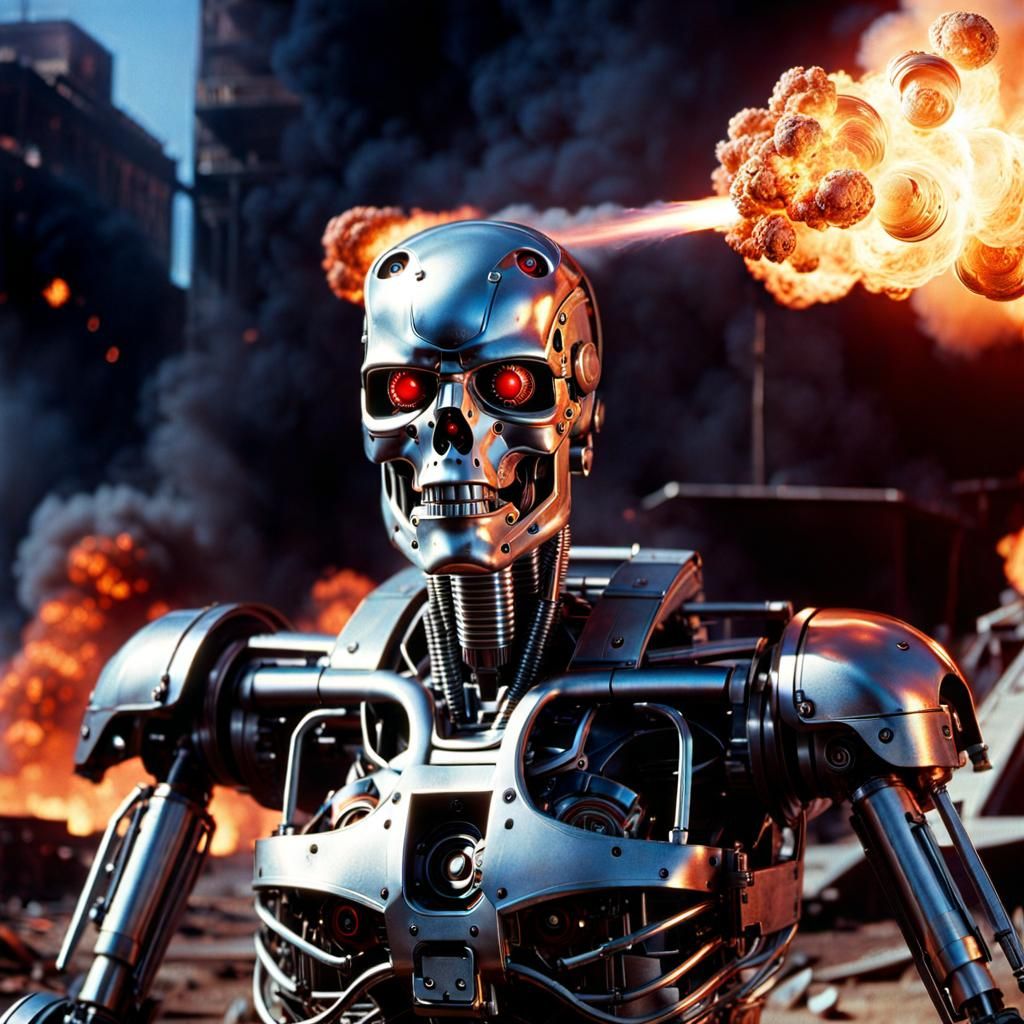 Terminator 2 Scene: Skinless Robot in Action