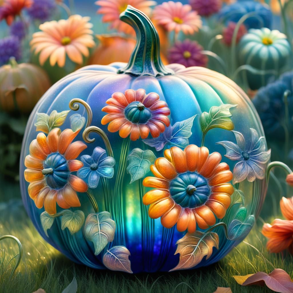 Whimsical Glass Pumpkin in Magical Realism Style