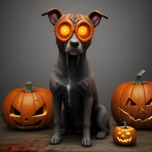 Zombie Dog with Pumpkin Head in Digital Art Style