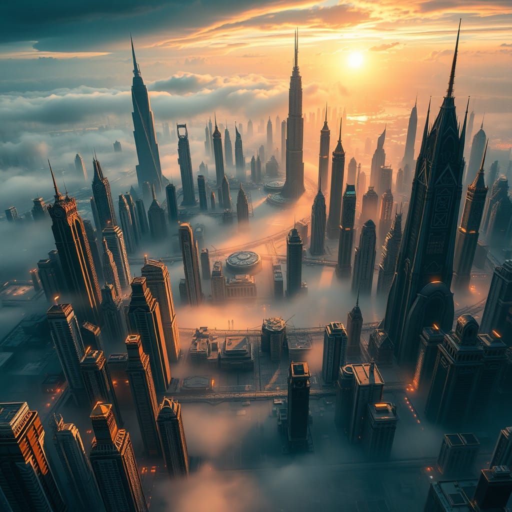 Dual-Lit Cityscape in Harmonious Discord, Bird's-Eye View