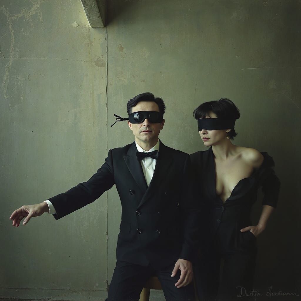 Blindfolded Figure in Dark Surreal Style