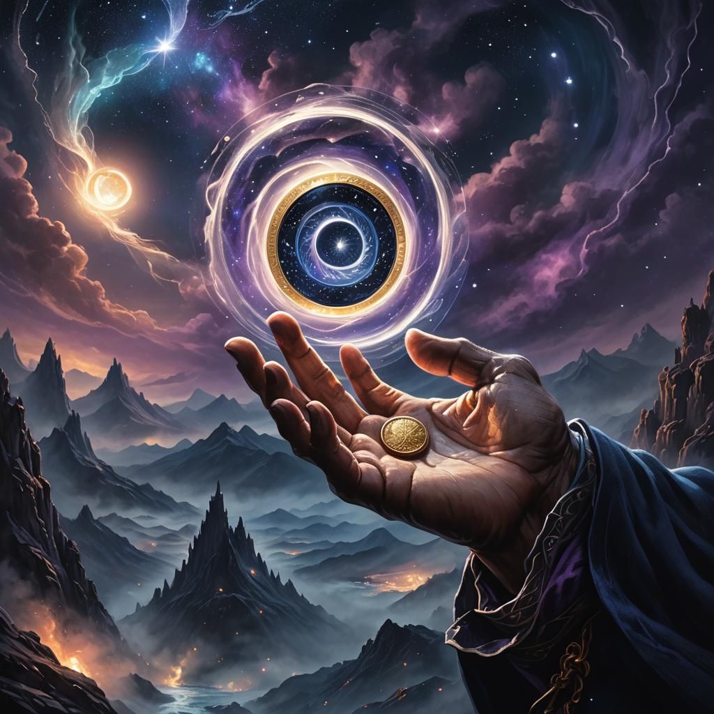 Mystical Night Coin in a Fantasy Landscape