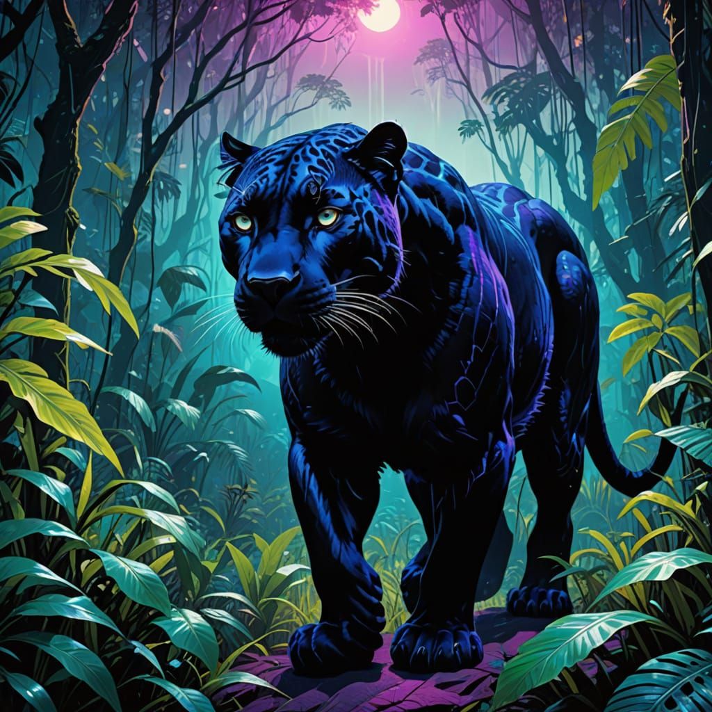 Ethereal Panther Embarks into Mystical Jungle Night