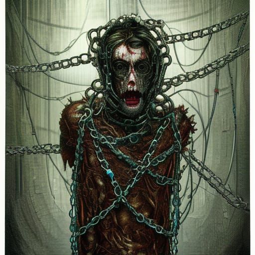 Cyberpunk Undead Lunatic in Chains Illustration