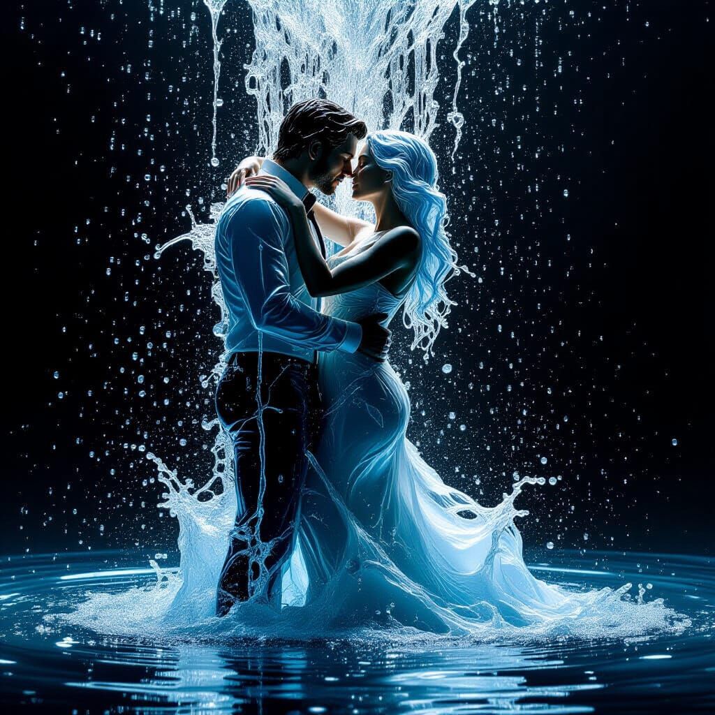 Water Couple in Surrealist Embrace