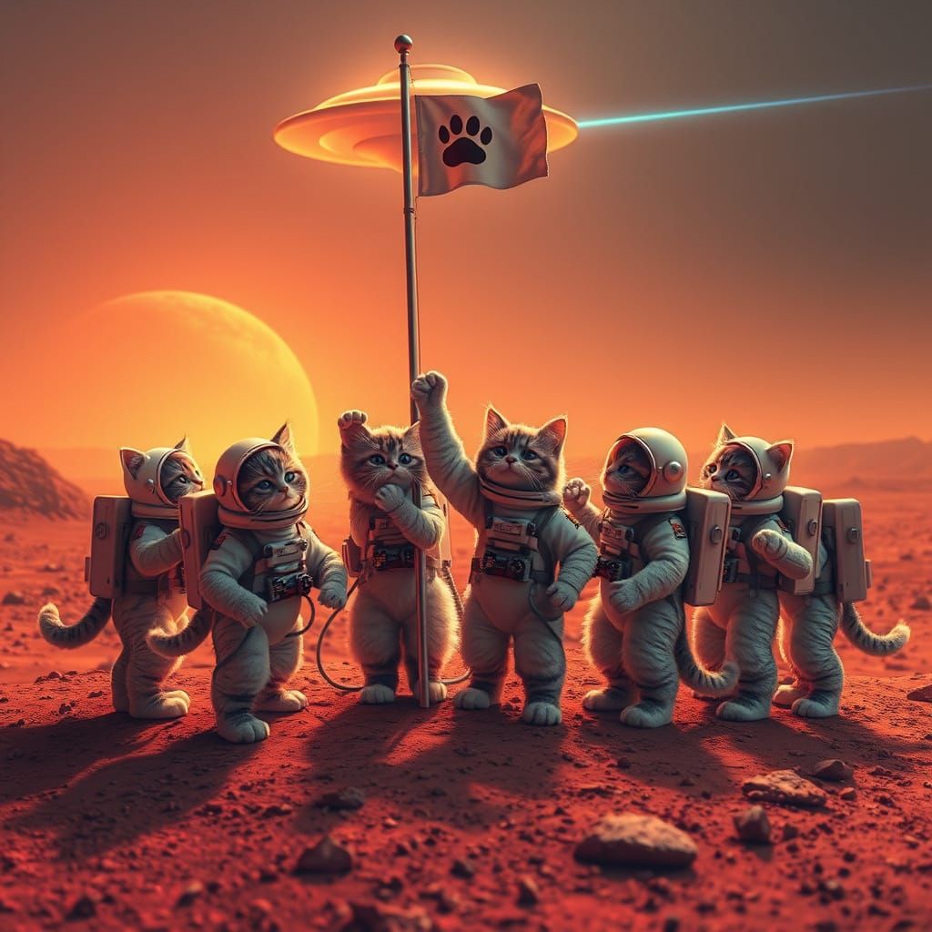 Fluffy Feline Space Explorers Land on Mars