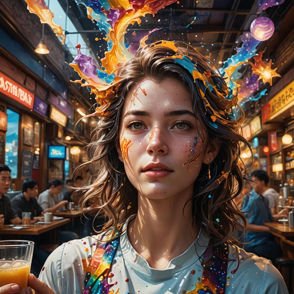Hyperrealistic Astral Cafe Concept Art in Color Depth