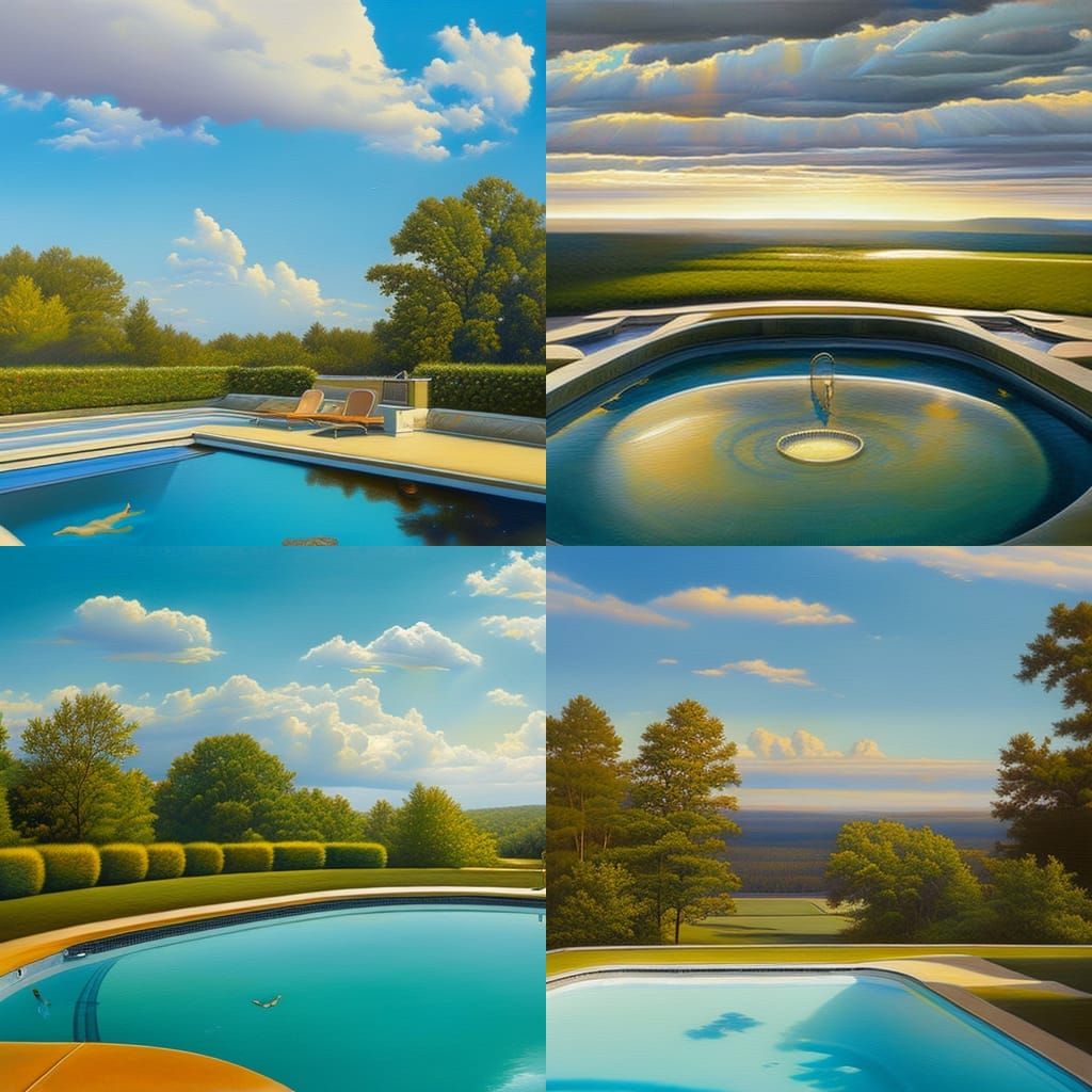 Kidney Bean Pool with Water Feature, Oil Painting