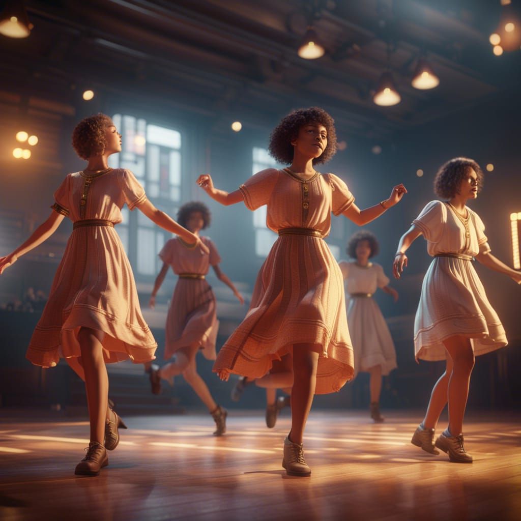 Dancing Adolescents in 1980s Style, 3D Game Render