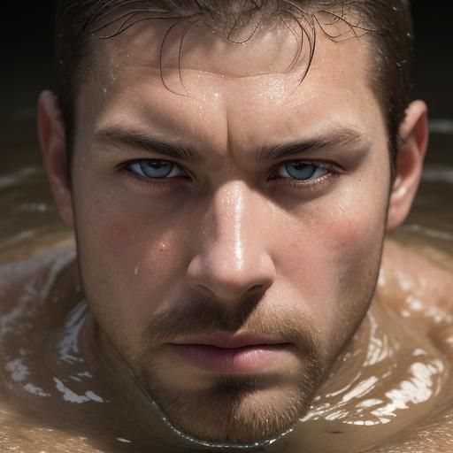 Muscular Man Sinking in Quicksand: Realistic Photography