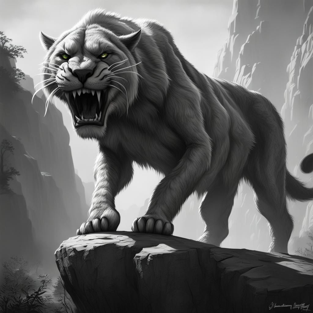 Epic Sabertooth Cat in Detailed Pencil Sketch