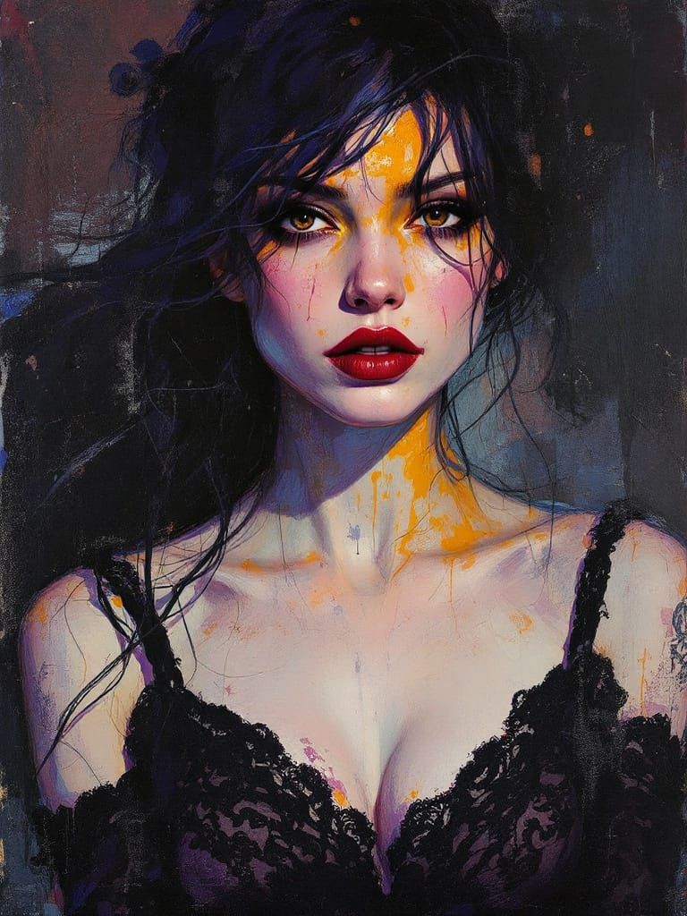 Woman in Dark Lace, Wicked Gaze, Alla Prima Style