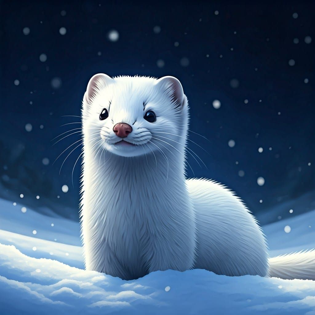Snowy Mink in Winter Wonderland Scene