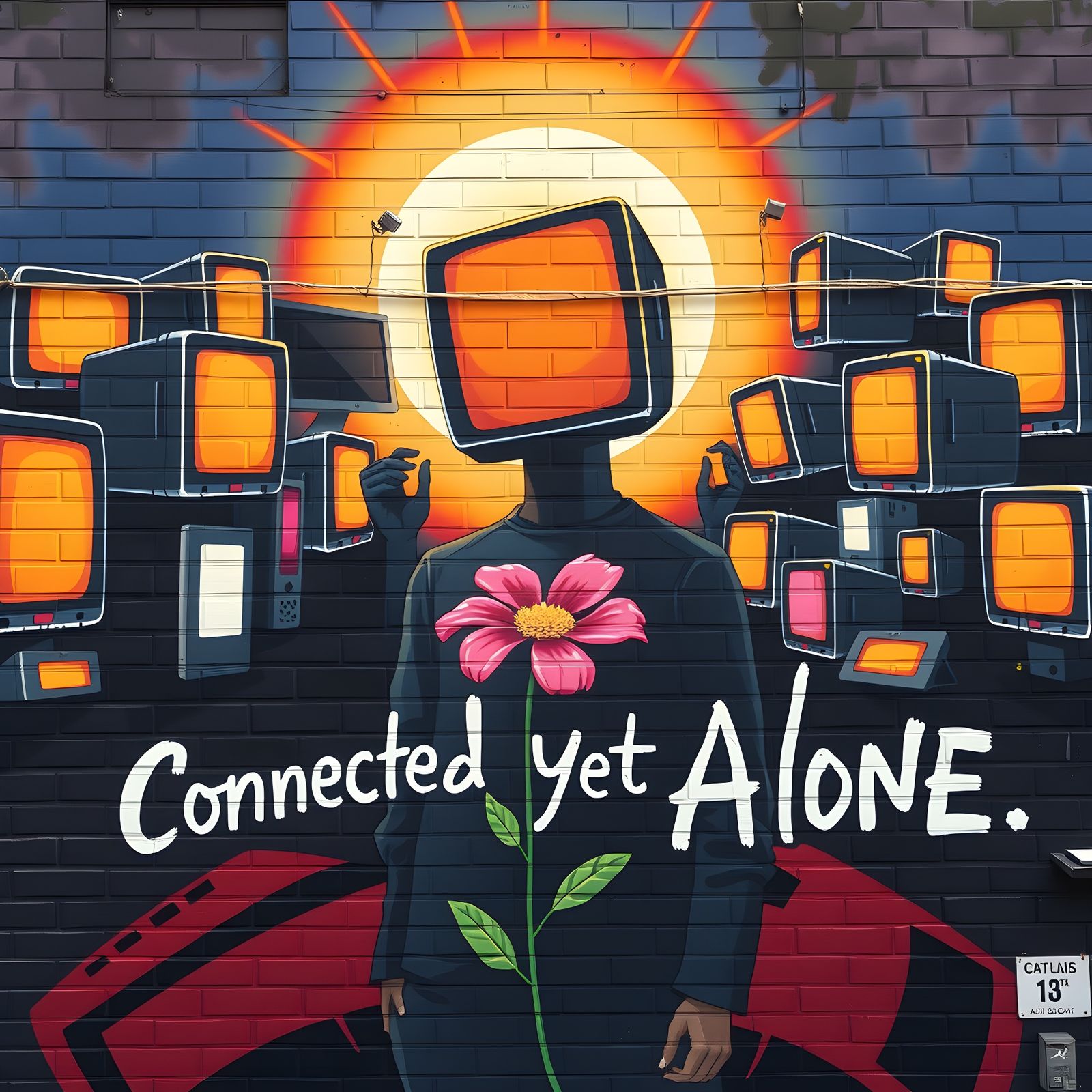 Street Art Mural: Connected Yet Alone