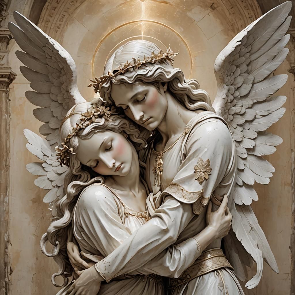 Ethereal Embrace: Angelic Couple in Sensual Moment
