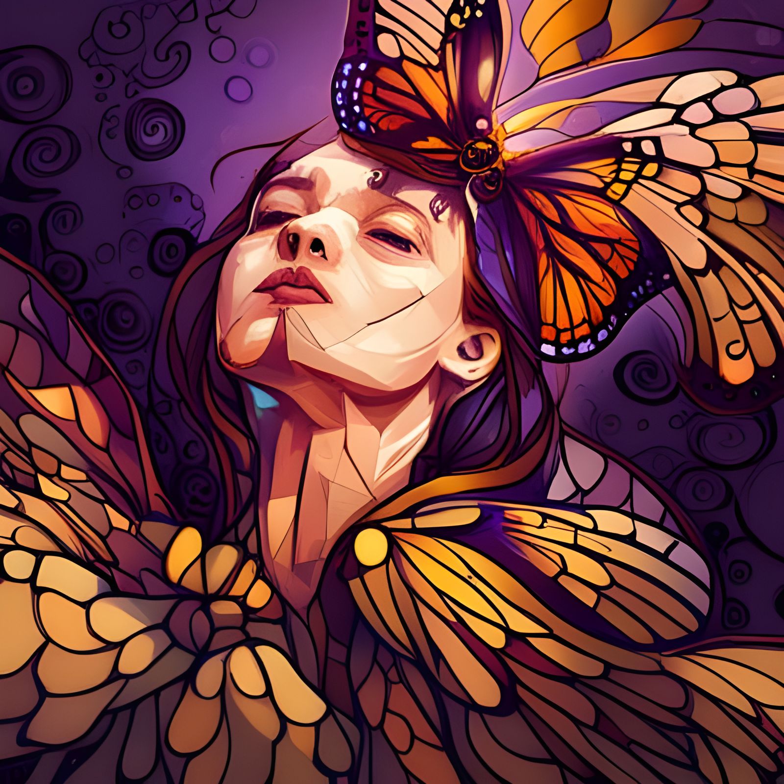 Monarch Butterfly Motif Purple