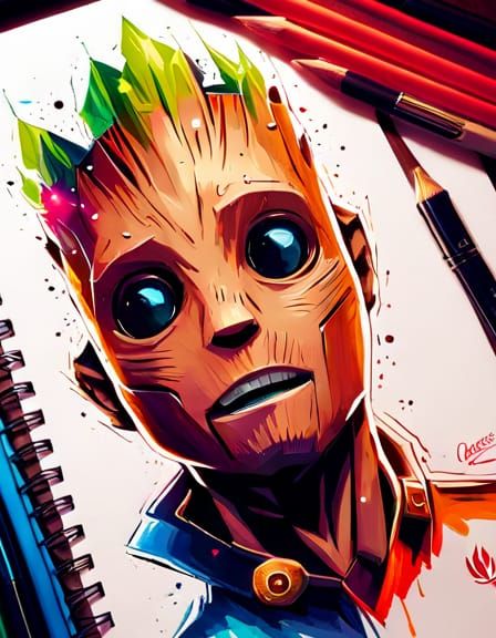 Groot Portrait in Modern Comic Book Style