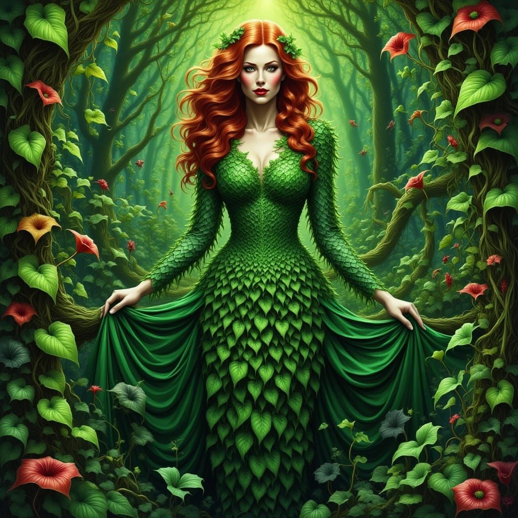 Mystical Woman in Ivy Dress, Nature's Enchantress