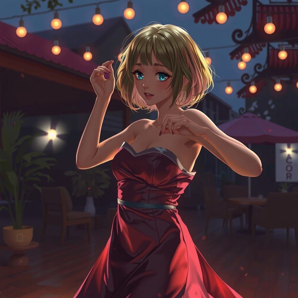 Anime Girl Dancing in the Dark: Vintage Anime Art