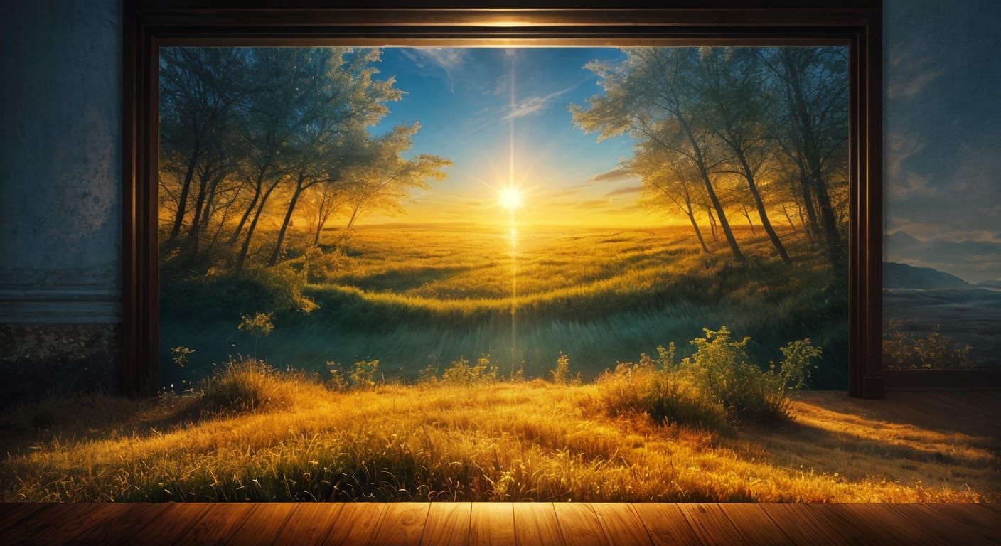 Golden Hour Dreamscape: Abstract 3D Hyperreal Landscape