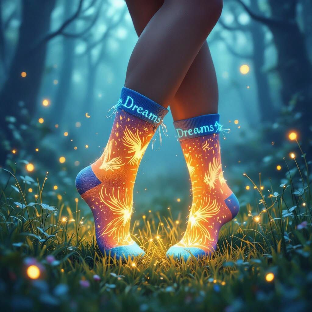 Magical Socks Dancing in Enchanted Forest, Surreal Digital A...