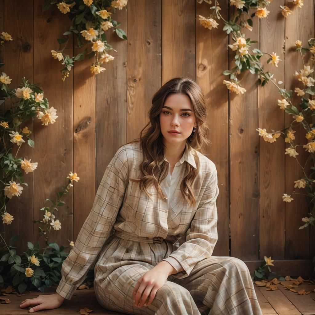 Impressionistic Portrait of Woman in Plaid Outfit