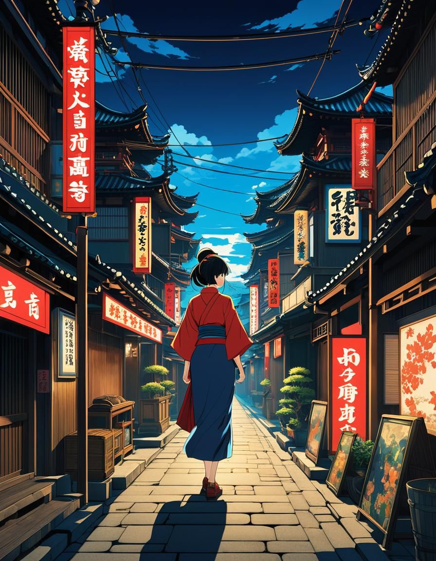 Anime Video Game Concept Art in Ukiyo-e Style