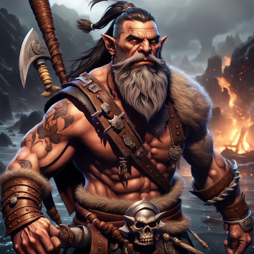 Half-Orc Barbarian Sailor: Fantasy Concept Art