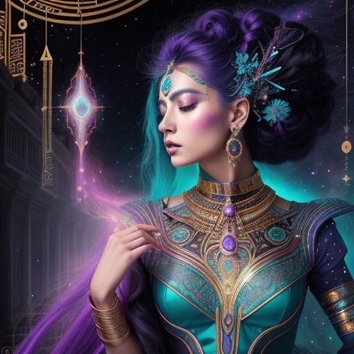 Cosmic Surrealism Portrait in Violet and Gold