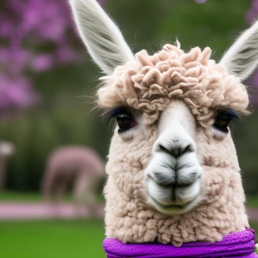 Alpaca with Purple Bag in Professional Photo