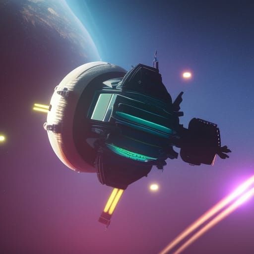 Futuristic Space Station with Robot in Jewel Tones