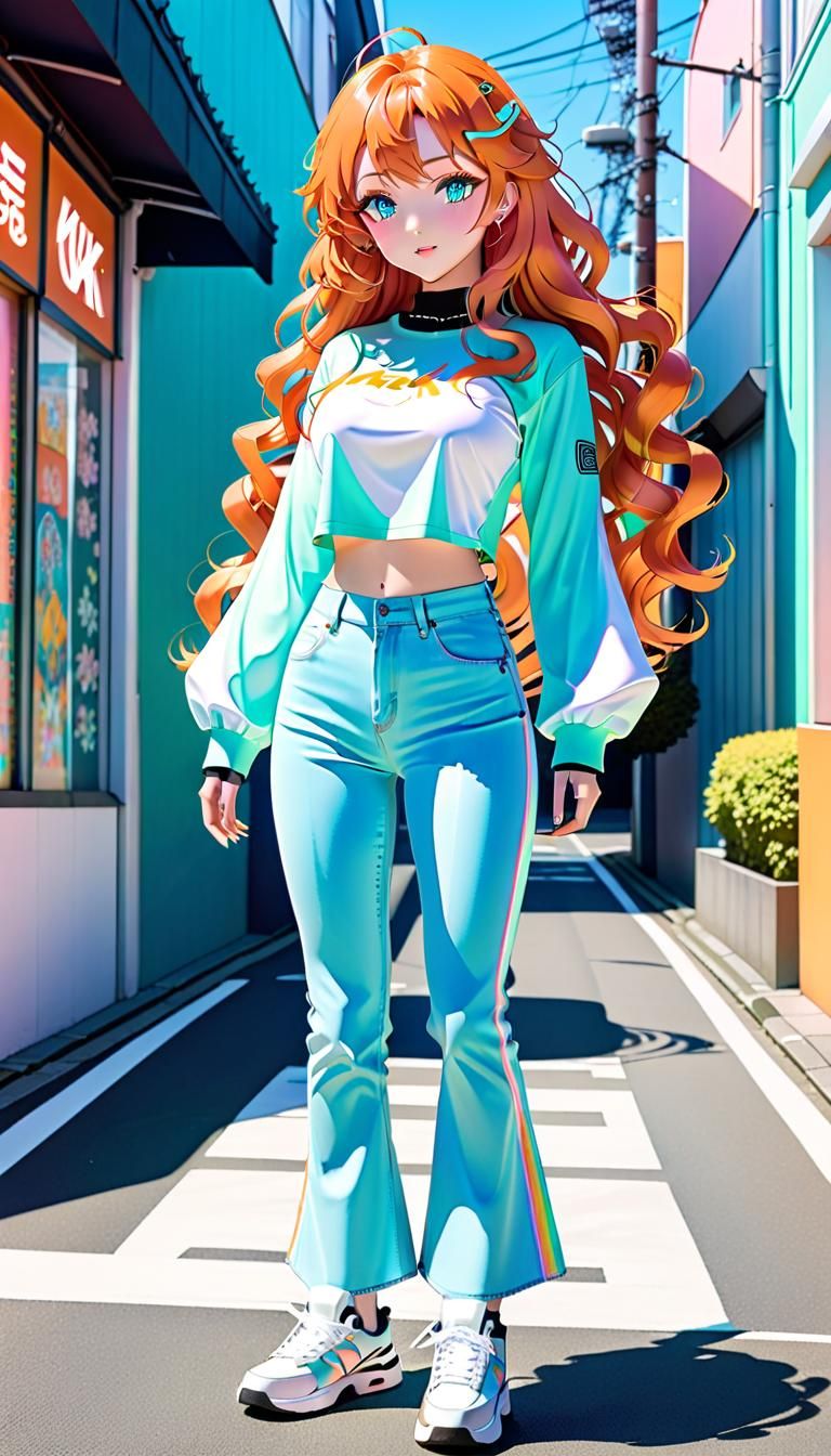 Anime Woman in Y2K Fashion, Cel-Shaded Style