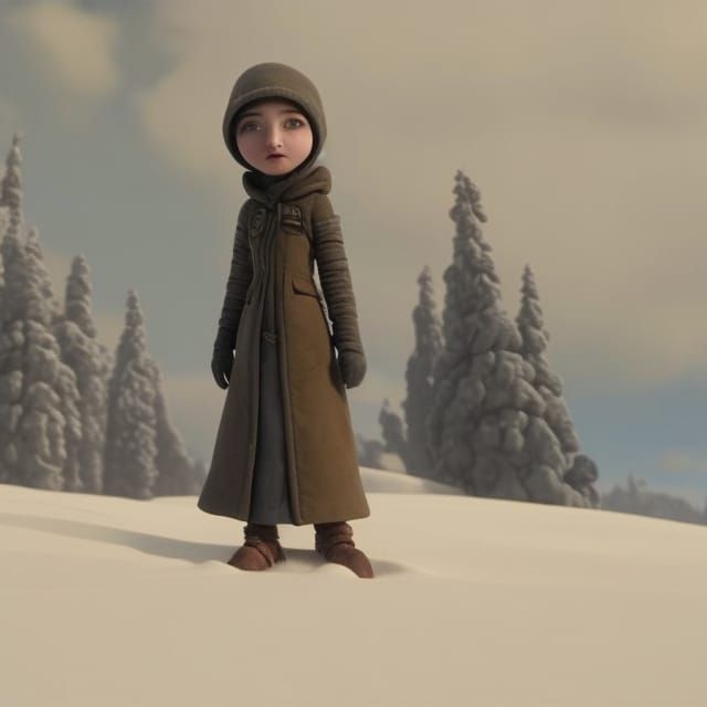 Girl in Winter Snow, Book Illustration Style