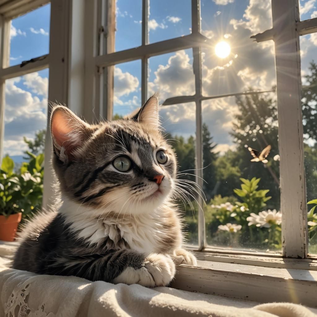 Kitten Watching Birds in Divine Sunlight