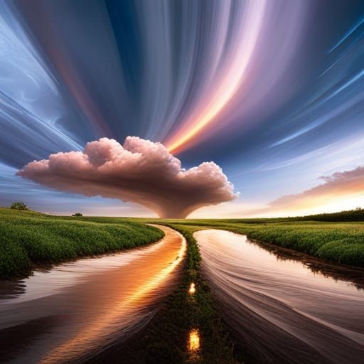 Rainbow Tornado at Sunset: 3D Rendered Scenery