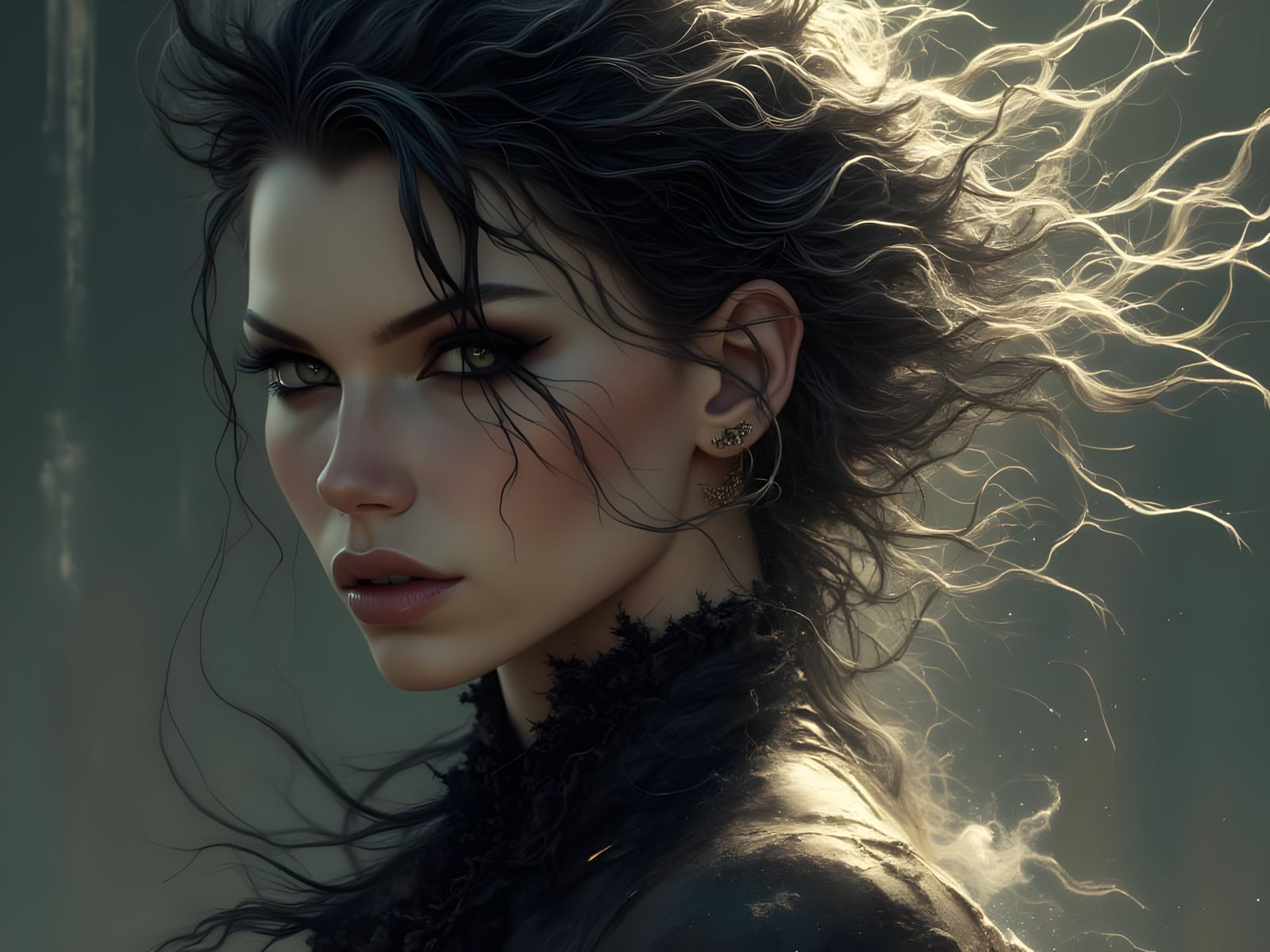 Dieselpunk Goth Woman in Dramatic Lighting