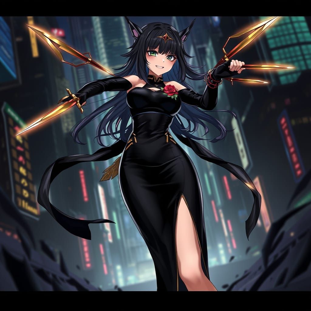 Mysterious Assassin Yor Forger in Stealthy Cityscape