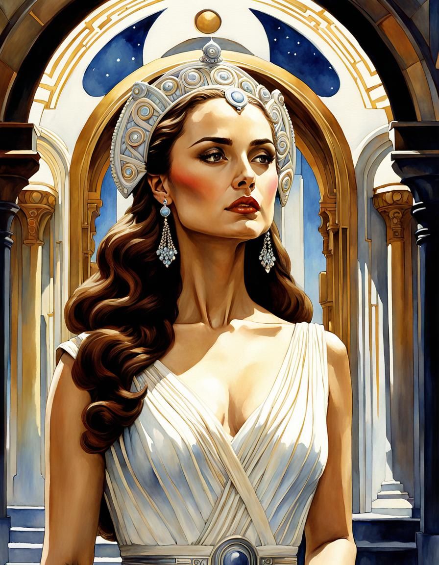 Padme Amidala in Art Deco Watercolor Style