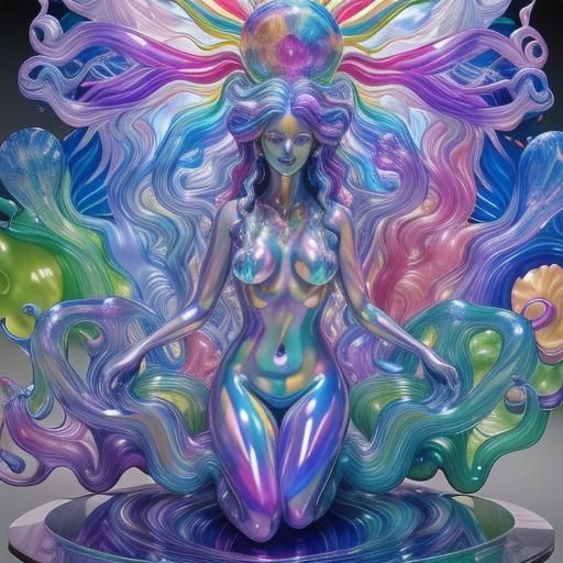 Rainbow Glass Goddess Sculpture in Dichroic Style