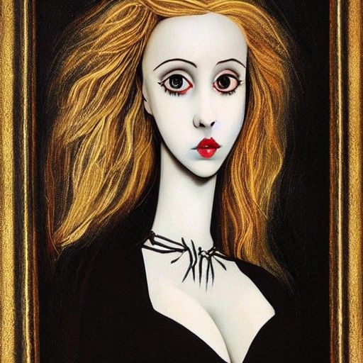 Gothic Doll Girl in Tim Burton Style