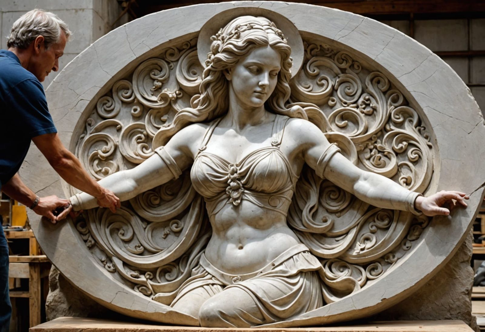 Sculptor Creates Ancient Goddess from Stone in Realistic Sty...