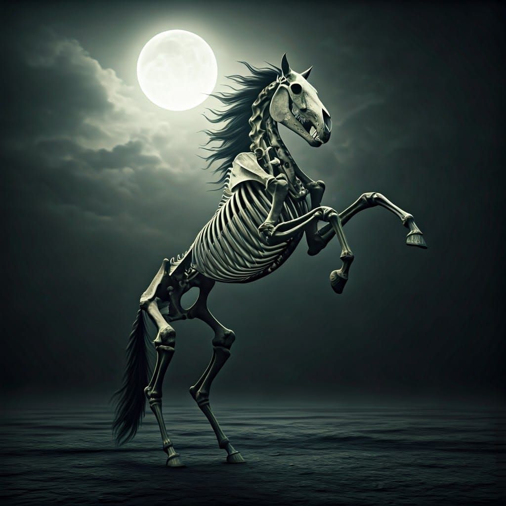 Majestic Skeleton Horse in Moody, Gothic Style