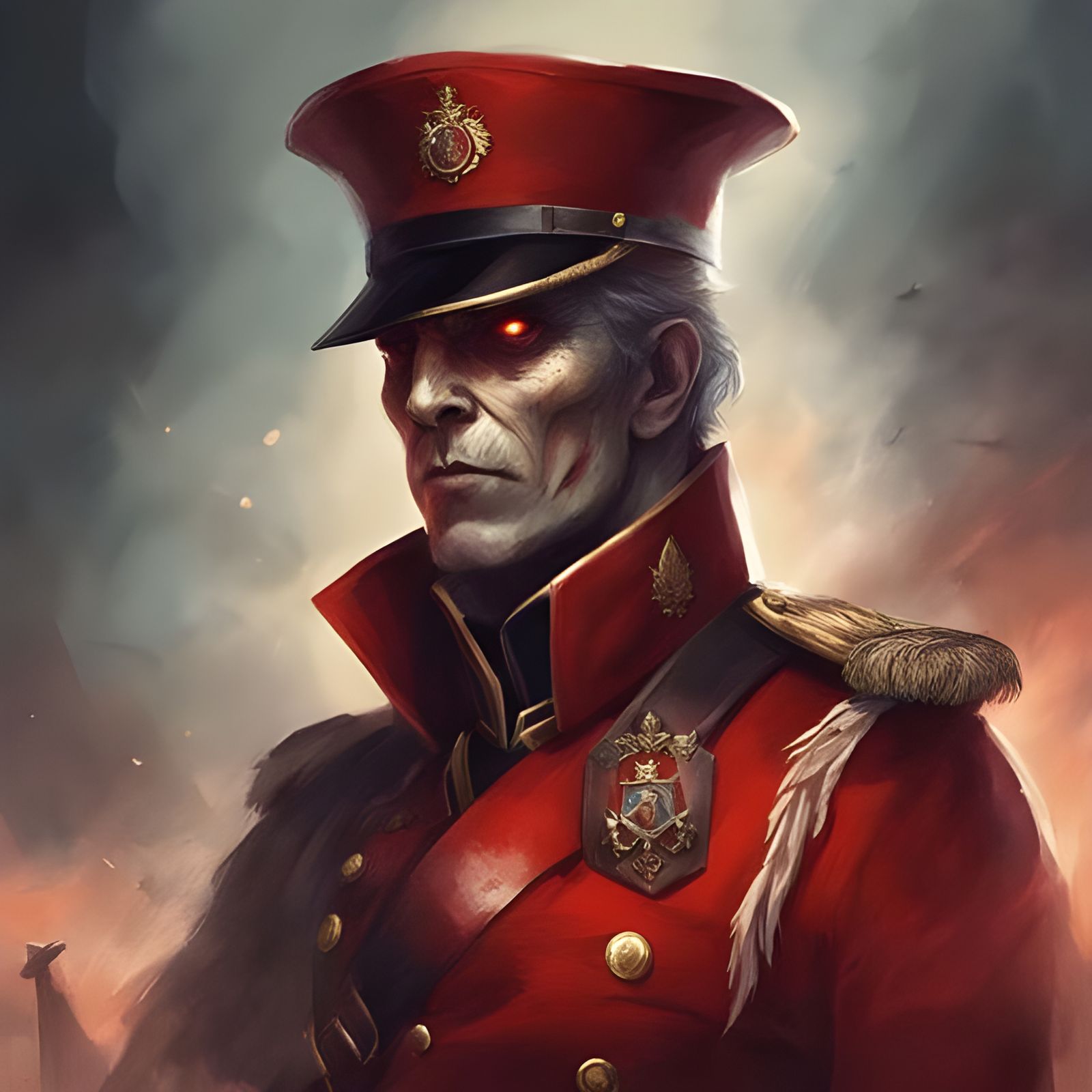 Creepy Zombie British Officer Portrait in Horror Battlefield