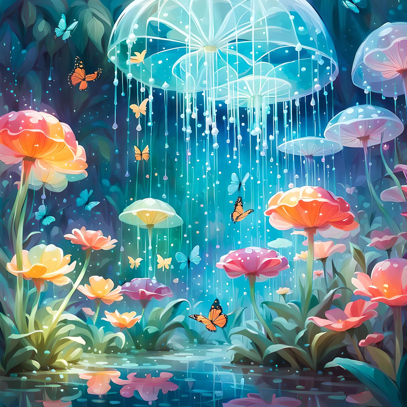 Enchanting Jelly Garden with Translucent Flowers