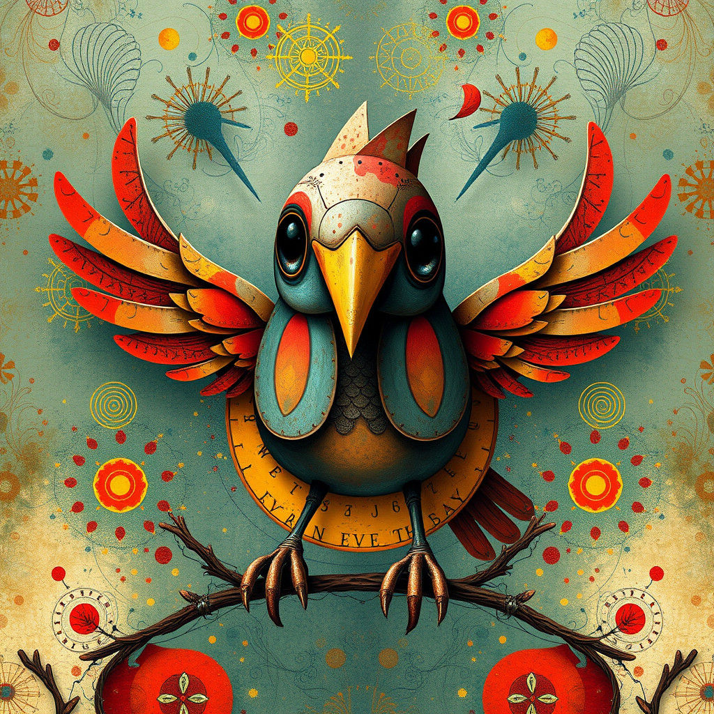 Surreal Rusty Metal Bird in Pop Art Style