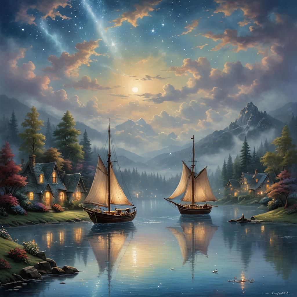 Starry Night Reflection on Deep Blue Lake